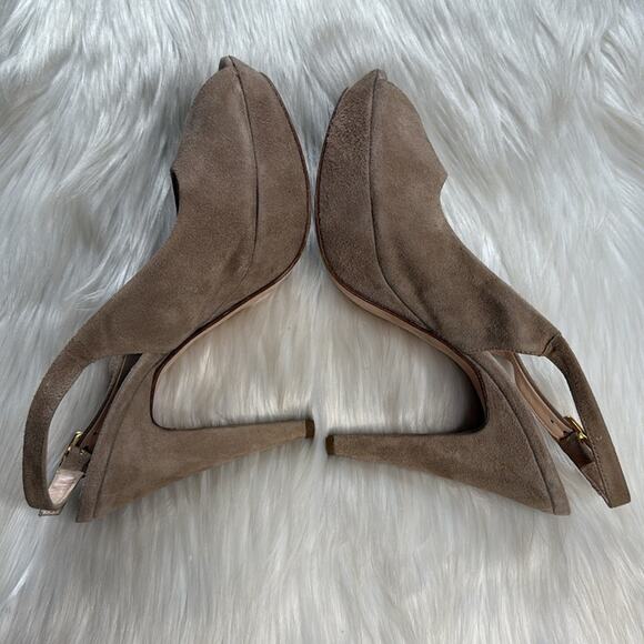 Gastone Lucioli Beige Suede Peep Toe Slingback Heels - Picture 5 of 9